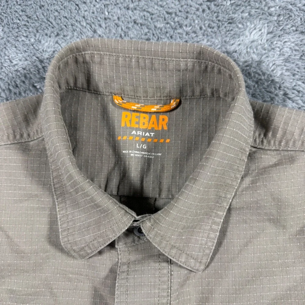 Ariat Rebar Workwear Ripstop Button Shirt Chest Pockets Thick Zip Pocket Size‎ L - Picture 3 of 7